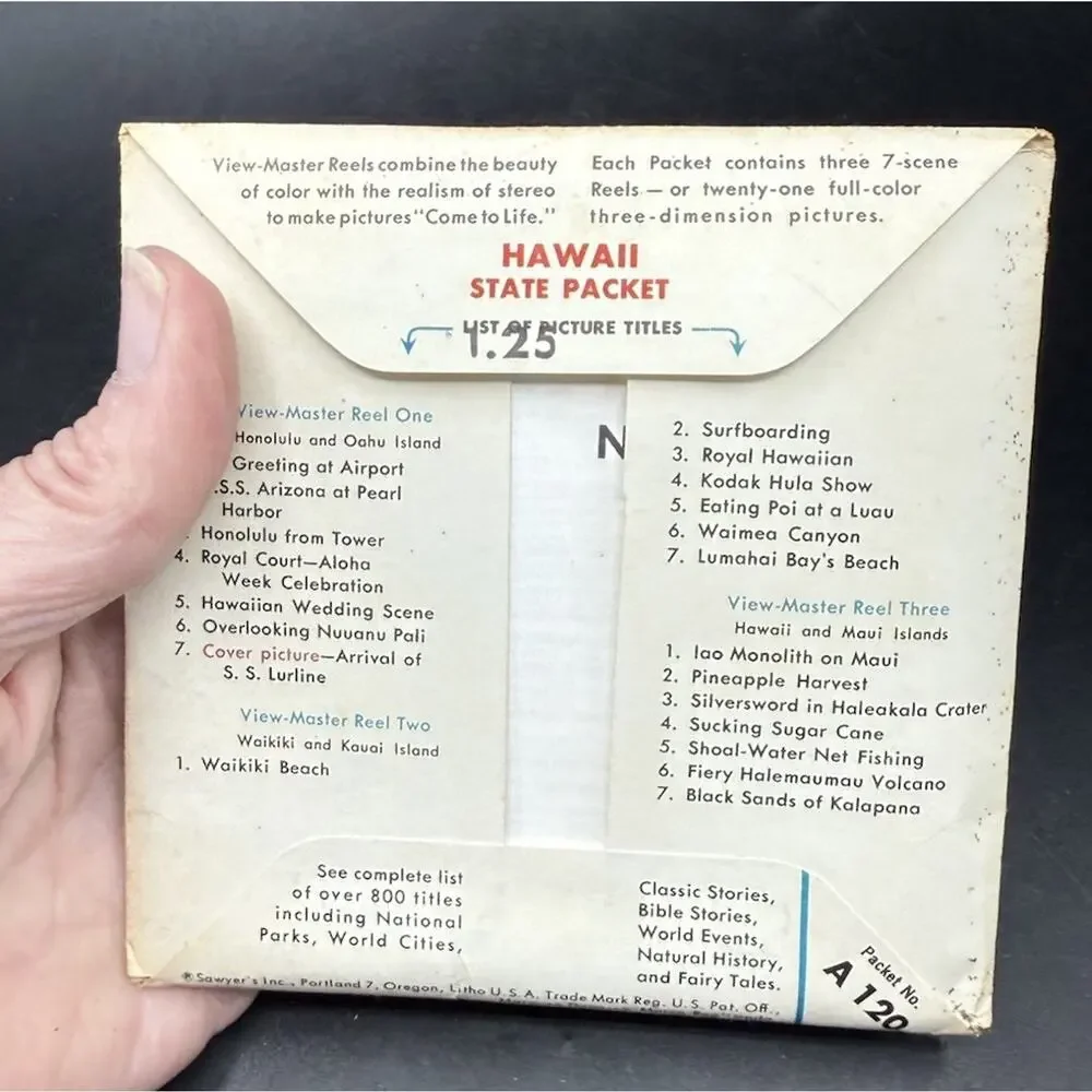 Vintage 1959 Hawaii 50th State Viewmaster Set of 3 Reels In Envelope A120